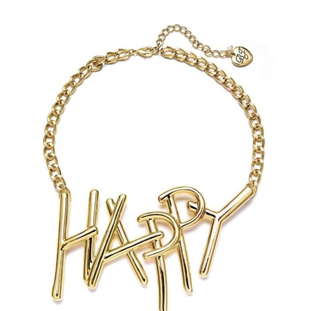 Betsey Johnson Gold 'HAPPY' Script Statement Necklace